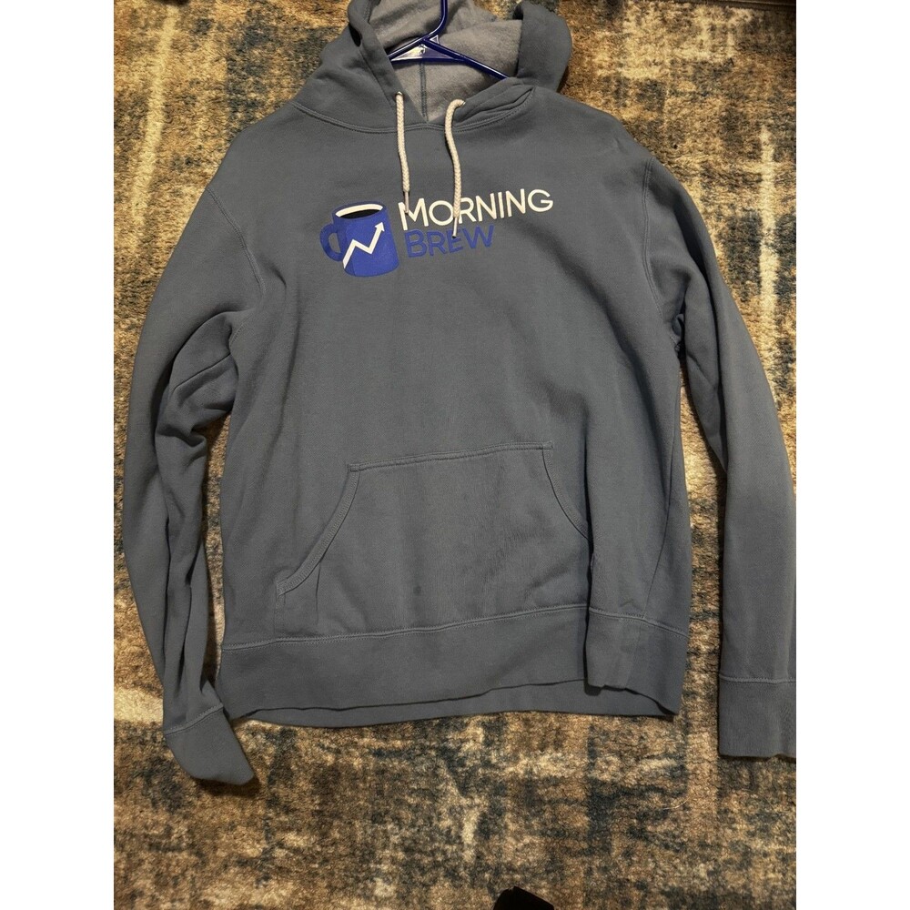 Morning Brew Newsletter Pullover Hoodie Gray Mens Medium Media Brand Merch - Picture 3 of 3